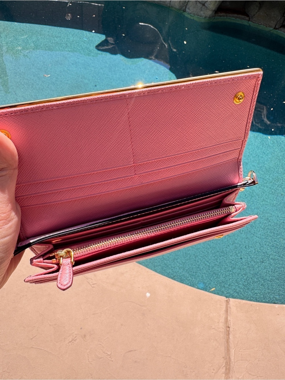 Authentic Prada Pink Saffiano Crossbody Wallet with Gold Chain Strap - Picture 7 of 13